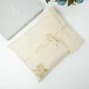 Costom Logo Printing Envelope Cotton Canvas Clothes Pillow Pouch Bag With Cotton Bow Envelope Dust Pouch