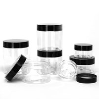 Échantillons gratuits de prix inférieur transparent de 20g 50g 100g 200g, bocaux en plastique noir avec couvercle à vis en PP pour aliments en PET