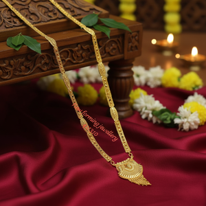 Parure de collier long et boucles d'oreilles tendance en laiton plaqué or 18 carats pour femme, style temple indien du Sud, idéale pour mariages, fiançailles et anniversaires - Product Image 3