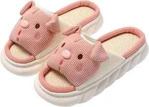 Zapatillas de encaje de conejo bonitas a la moda, zapatillas de lino de oso, zapatillas de animales, zapatos de Casa de lino de algodón de verano,