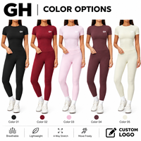 Nouvel ensemble de yoga GH 2 pièces pour femme : haut à manches courtes et leggings moulants push-up, vêtements de sport très extensibles