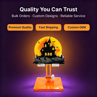 Support de téléphone universel pliable et réglable en acrylique orange, motif Château Hanté d'Halloween, avec logo personnalisé OEM, vente en gros