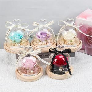 Saint Valentin <span class=keywords><strong>Rose</strong></span> Verre Dôme Fille Coffret Cadeau Lumière LED Fleur Préservée Roses Éternelles Verre Petit Amour Roses Cadeau Fête des Mères - Product Image 1