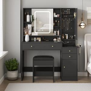 Bedroom Furniture White <strong>Dressing</strong> <strong>Table</strong> Wood Makeup Vanity Desk with Led Light and <strong>Mirror</strong> - Product Image 2