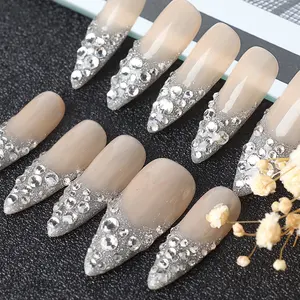 2024 Hot Sale Handmade Stiletto Press On Nails French Glitters False Nails