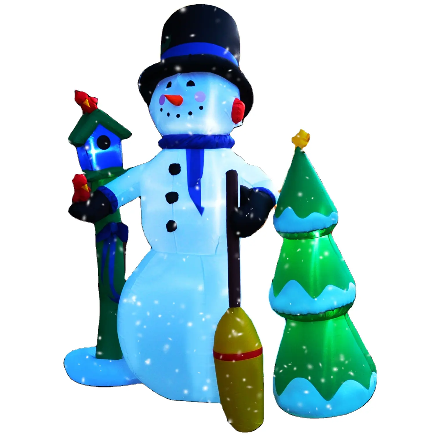 Boneco de neve inflável alto, boneco de neve com lâmpada e besom