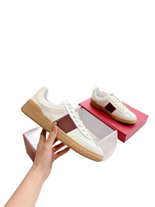 <b>White</b> Leather <b>Lace</b> Up Sneakers with Red Stripe and Gum Sole Casual Shoes - Product Image 2