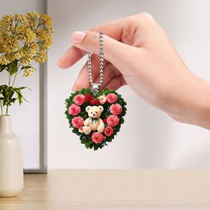 Nuevo Diseño de Regalo para el Día de San Valentín, Colgante de Oso con Rosa, Decoración para Coche, Colgante Creativo de Oso del Amor, Llavero Acrílico, Colgante de Rosa Roja - Product Image 2