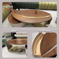 Table basse de luxe moderne couleur noyer, combinaison minimaliste pour salon, forme de feuille, pieds en acier inoxydable