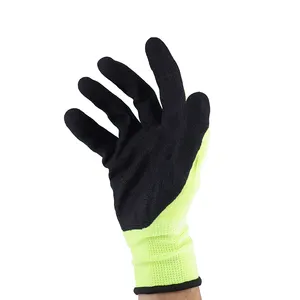 13G Green Polyester Black Latex Sandy Finish Coated Work Industrial Safety Gloves