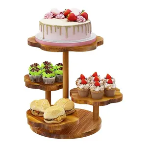 Wholesale Custom wooden rustic cake stand table cake stand Wood Cupcake Tower for Theme Parties Home Weddings