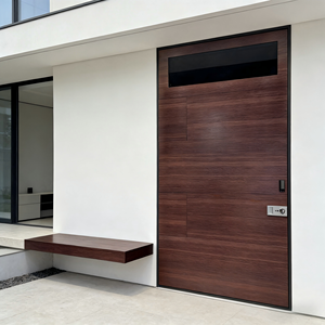 Porte d'entrée principale en aluminium coulé <span class=keywords><strong>de</strong></span> haute qualité, noire et blanche, en noyer australien, pour maison - Product Image 6