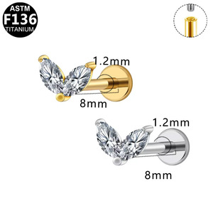<b>Titanium</b> Ear Bone Stud Plant Shape Prong Setting Unisex Fashion Piercing Jewelry - Product Image 5