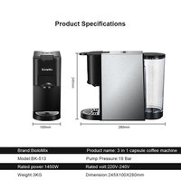 Cafetera Espresso 3 en 1, 19 Bares, 1450W, Compatible con Cápsulas Nespresso, Dolce Gusto y Café en Polvo, para Hogar y Oficina