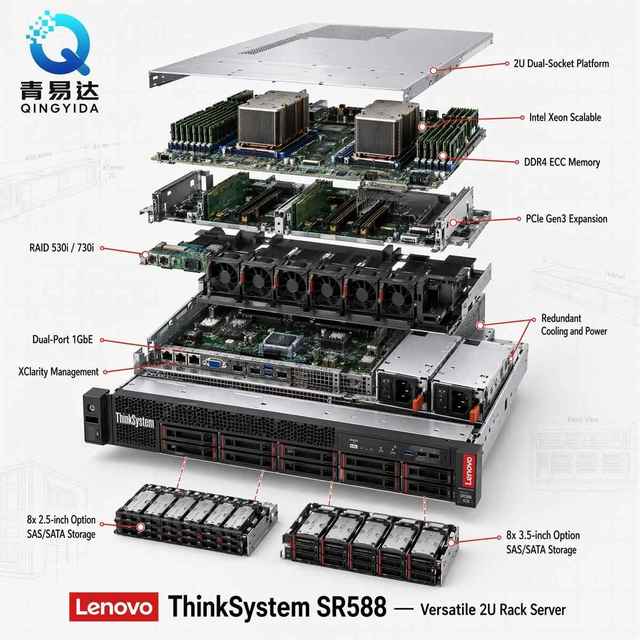Hot Selling Lenovo Server Sr588 2u Thinksystem Thinkserver Gpu Xeon Intel 3204 1.9ghz 64gb Sr588 V2 Sr588v2 Rack Server