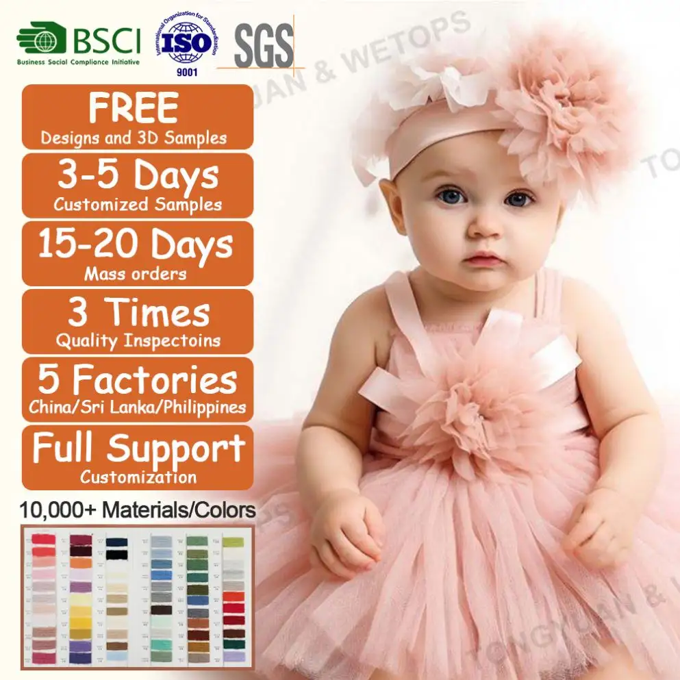 Benutzer definierte Kleidung Schöne Säugling Baby Mädchen Geburtstags feier Kleid Kleinkind Baby rosa Farbe Tutu Kleid mit Stirnband