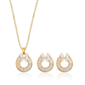 Conjunto de joyería de moda con forma de flor, aleación de cobre, microincrustaciones de circonita, collar y aretes, regalo para mujer - Product Image 3