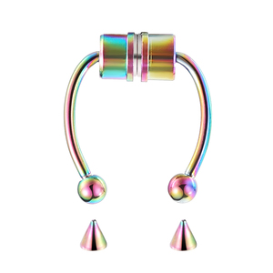 VKME Bijoux de <span class=keywords><strong>piercing</strong></span> pour le nez, Faux <span class=keywords><strong>anneau</strong></span> de nez en fer à cheval pour septum, Ensemble d'anneaux de nez magnétiques dorés sans perçage - Product Image 4