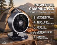 Ventilateur de camping portable 5 vitesses 20000mAh avec lumière LED, télécommande, minuterie, oscillation à 120 degrés, ventilateur de bureau pour tentes