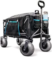 Carro Grande de Playa para Arena Profunda con Ruedas de Aire Grandes, Llantas Tipo Globo Todoterreno, Carrito Plegable Utilitario con Red de Carga de Bolsillo y Portavasos