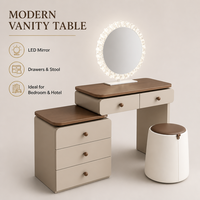 Coiffeuse avec miroir LED et tabouret pour chambre à coucher, dressing, hôtel, appartement, avec rangement