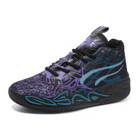 Zapatillas de Baloncesto Profesionales para Hombre 2026, Zapatillas Deportivas de Caña Alta con Malla y Absorción de Impactos, Diseño Gráfico de Llama Azul y Roja, Calzado de Entrenamiento