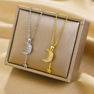 Modisches Design Quadratische Zirkon-Mond-und-Stern-Quasten-Halskette für Damen, Luxuriöser Hochwertiger Choker - Product Image 2
