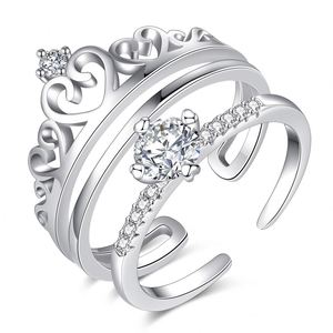 Anillos De Pareja Platinum Plated Wedding Zircon <b>Couple</b> <b>Ring</b> for Men Women Romantic Crown Adjustable Open Zircon Shiny <b>Ring</b> - Product Image 5