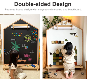 Pizarra Magnética <span class=keywords><strong>de</strong></span> Doble Cara <span class=keywords><strong>para</strong></span> Montar en <span class=keywords><strong>Pared</strong></span> con Diseño <span class=keywords><strong>de</strong></span> Casa, Soporte <span class=keywords><strong>de</strong></span> Almacenamiento Doble y Rodillo Desmontable - Product Image 3
