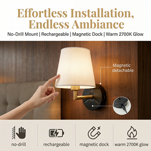 Lámpara de Pared LED Moderna con Pantalla Cónica, Interruptor Táctil, Inalámbrica, Recargable, Desmontable, Sin Necesidad de Taladrar, para Dormitorio, Pasillo, Escalera - Product Image 3