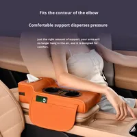 Nouveau 2026 – Housse de protection pour accoudoir central de voiture avec rehausseur, double porte-gobelets, rangement et support pour serviettes en papier, en cuir haut de gamme