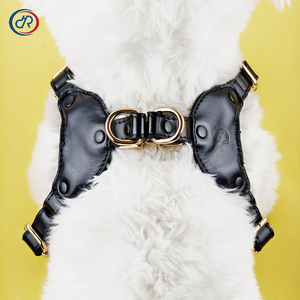 OKKPETS tali kekang anjing kulit hitam mewah desainer tanpa tarik tali kekang hewan peliharaan dengan perangkat keras Premium kulit Eco Harness Anjing khusus - Product Image 2