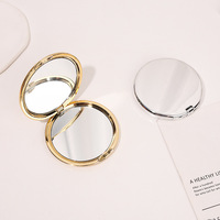Miroir compact double face rond avec cadre en métal, pliable, portable, de poche, pour le voyage, pour femmes
