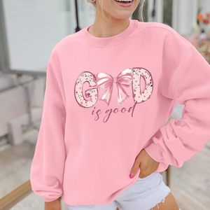 Sweat-shirt chrétien God Is Good pour femme, coupe oversize, motif nœud, graphique religieux, rose, col rond - Product Image 4