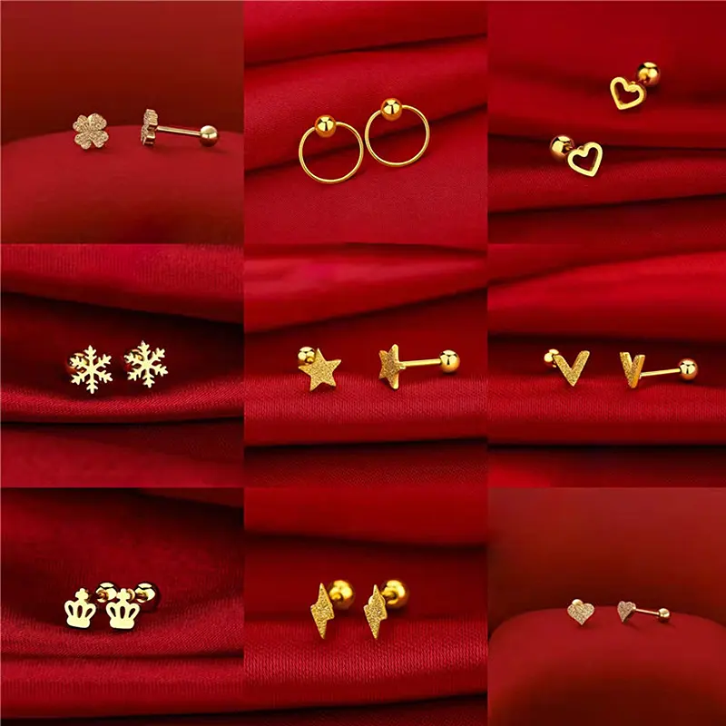 Wholesale Minimalist Dainty Waterproof Earrings 18K Gold Vacuum Plated Stainless Steel Stud Earrings Set
