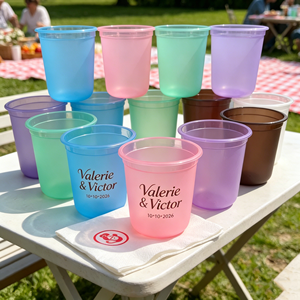 Vasos de Plástico de 10oz, 12oz y 16oz para Personalizar Fiestas, Vasos de Gran Capacidad de 107mm y 12oz con Tapas Antideslizantes, Impresión de Crestas y Nombres para Bodas - Product Image 1