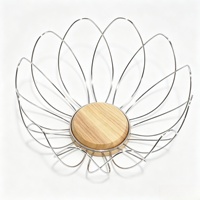 Panier à fruits en fil métallique et bois, design moderne innovant en forme de fleur, pour usage domestique, décoratif