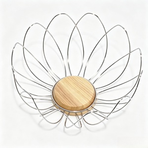JB Modernes Design Innovativer Blumenförmiger Drahtkorb Haushaltsgebrauch Metall-Draht & Holz Obstkorb zur Dekoration - Product Image 1