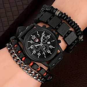Wholesale Custom LOGO Fashion Classic Leather <strong>GENEVA</strong> Date WristWatch Calendar Bracelet and Quartz <strong>Watches</strong> <strong>Set</strong> for Men - Product Image 1