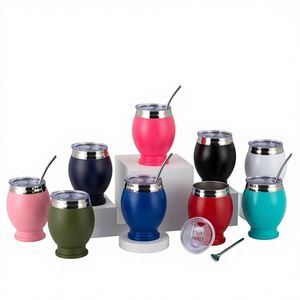 Vaso portátil mini de acero inoxidable con aislamiento al vacío de doble capa de 12 oz para exteriores, tipo Mate, con pajita y cuchara - Product Image 1