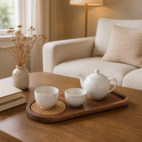Plateau de service en bois d'acacia avec sous-verre en rotin, plateau à café et thé en bois naturel pour la maison, la cuisine, la table, cadeau, livraison directe