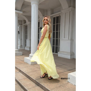 Abiti da Sera Lunghi Eleganti Gialli con Spacco Laterale a Prezzo di Fabbrica, Vestiti Formali Modesti per Cerimonie - Product Image 4