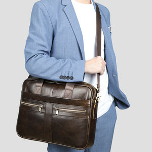 <b>Men's</b> Genuine <b>Leather</b> Business Laptop Briefcase Waterproof Soft <b>Sided</b> Coffee Multi-size Large Capacity Fashion Design - Product Image 6