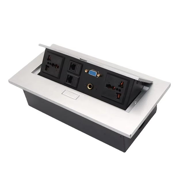 Concealed Flip up Multi-Power Socket with 15W Wireless Charger Desk Brush Zinc Alloy Metal Pop-Up Socket Box Modern Apartment