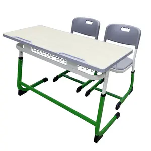 Double Wooden School Furniture Student Desk And Chair Set Modern School Desk And Chair For Classroom