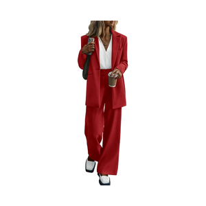 Costumes pour femmes Ensemble 2 pièces Tenue de travail décontractée élégante Classique Anti-froissement Blazer en velours à pois <span class=keywords><strong>Pantalon</strong></span> large à jambes larges - Product Image 1