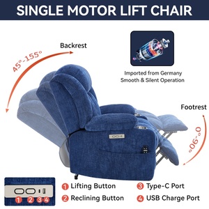 <span class=keywords><strong>Sillón</strong></span> Reclinable <span class=keywords><strong>Eléctrico</strong></span> Azul para Personas Mayores, Resistente, Soporta hasta 350 LBS, con Masaje Térmico, 8 Nodos de Vibración, Puertos USB - Product Image 6