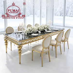 Precio de fábrica, decoración de palíndromo, mesas de boda de acero inoxidable, mesa superior de cristal Rectangular moderna - Product Image 3