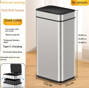 Cubo de Basura Inteligente de Acero Inoxidable con Sensor de 360°, Gran Capacidad 40L/SOL, Sin Ruedas, para Cocina - Product Image 2