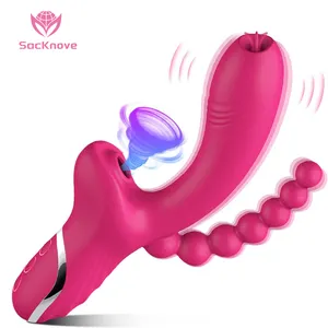 萨克诺夫3合1强力10频率振动阴蒂吸舌肛门珠假阴茎舔吸振动器女性性玩具